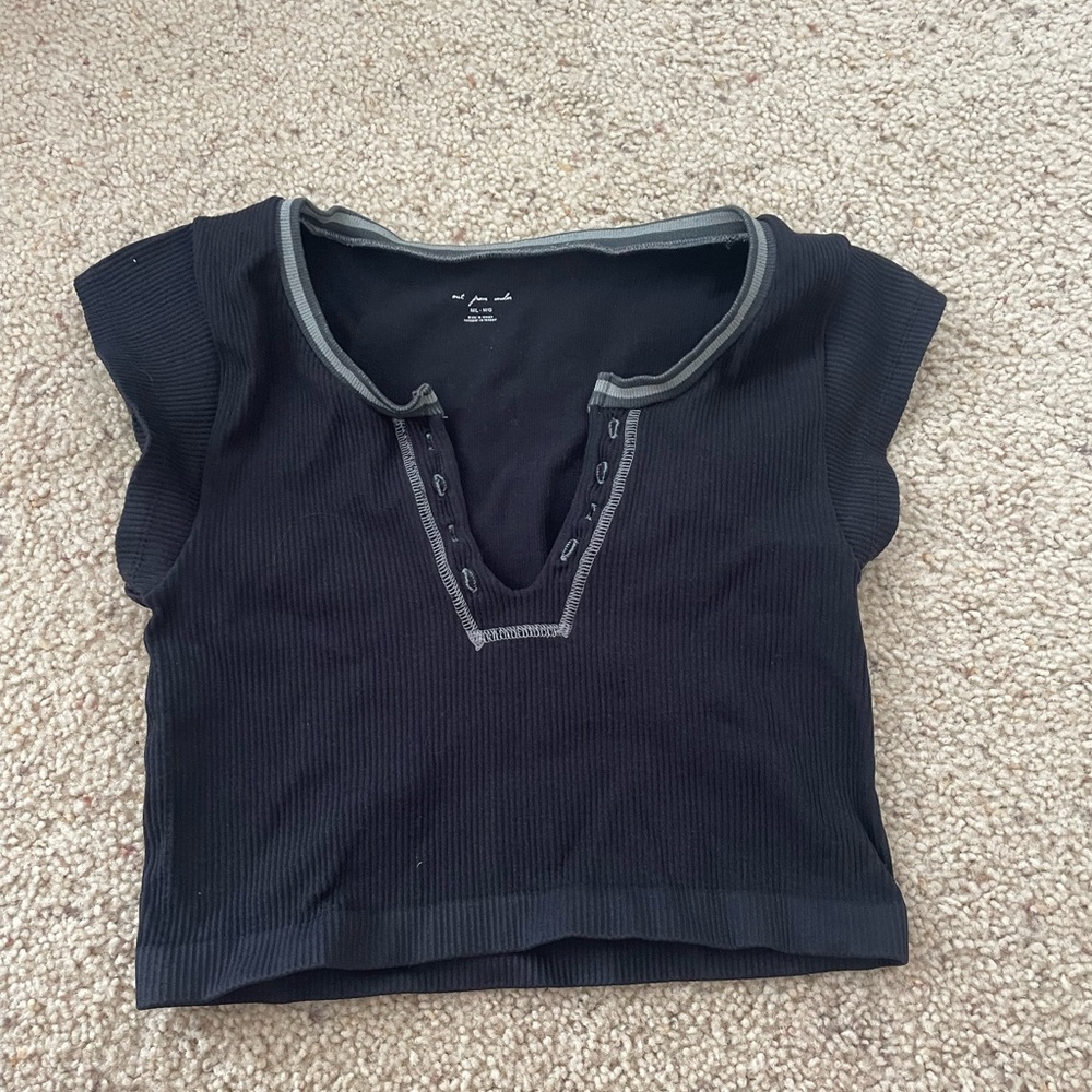 OFU Black Ribbed Crop Top